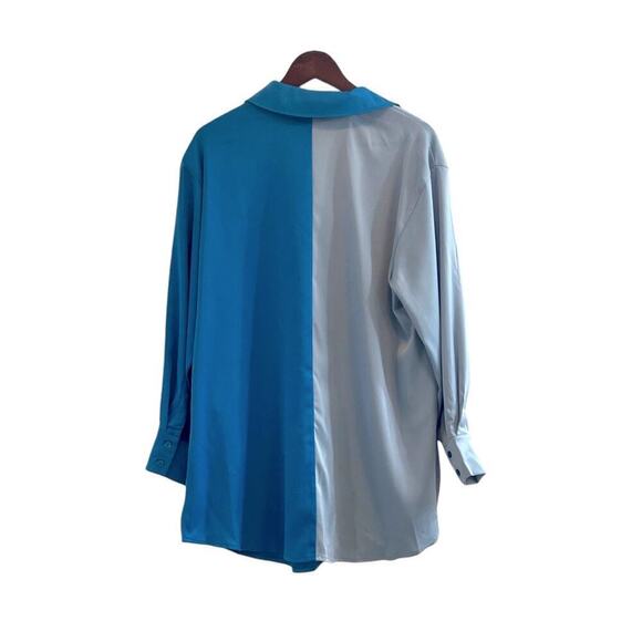 Nina Parker Womens Size 0X Blue Colorblock Button Down Blouse Long Sleeve NEW - Picture 3 of 7